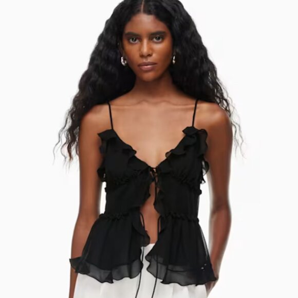 Wilfred Other - ARITZIA Wilfred Amore Camisole Ruffled Chiffon Tie-Front Cami Black Size S